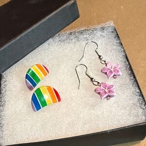 Colorful Rainbow and Purple Flower Earrings Set🌈